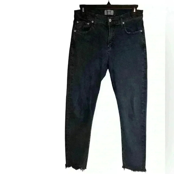 Agolde Toni Mid Rise Straight Jeans black distressed denim raw hem size 26 - Picture 2 of 11